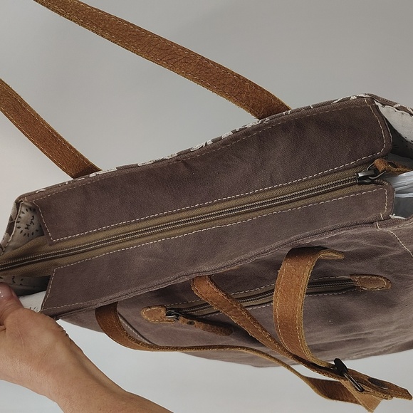 Great Nautical Tote Bag Floral Print Canvas And Leather - Picture 8 of 9